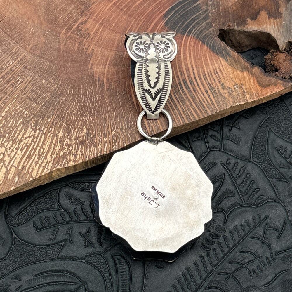 LEANDER TAHE Navajo Sterling Silver 3-D Rose Pendant With Large Decorative Bail - Picture 2 of 3